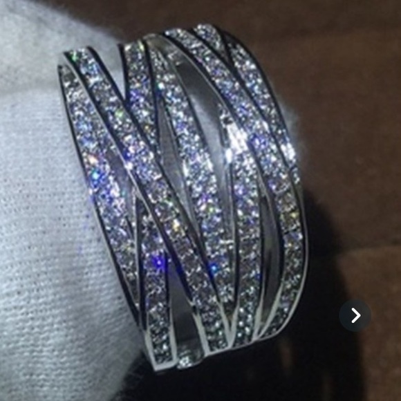WHITE Sapphire Crossover Band | Ring - Picture 2 of 9